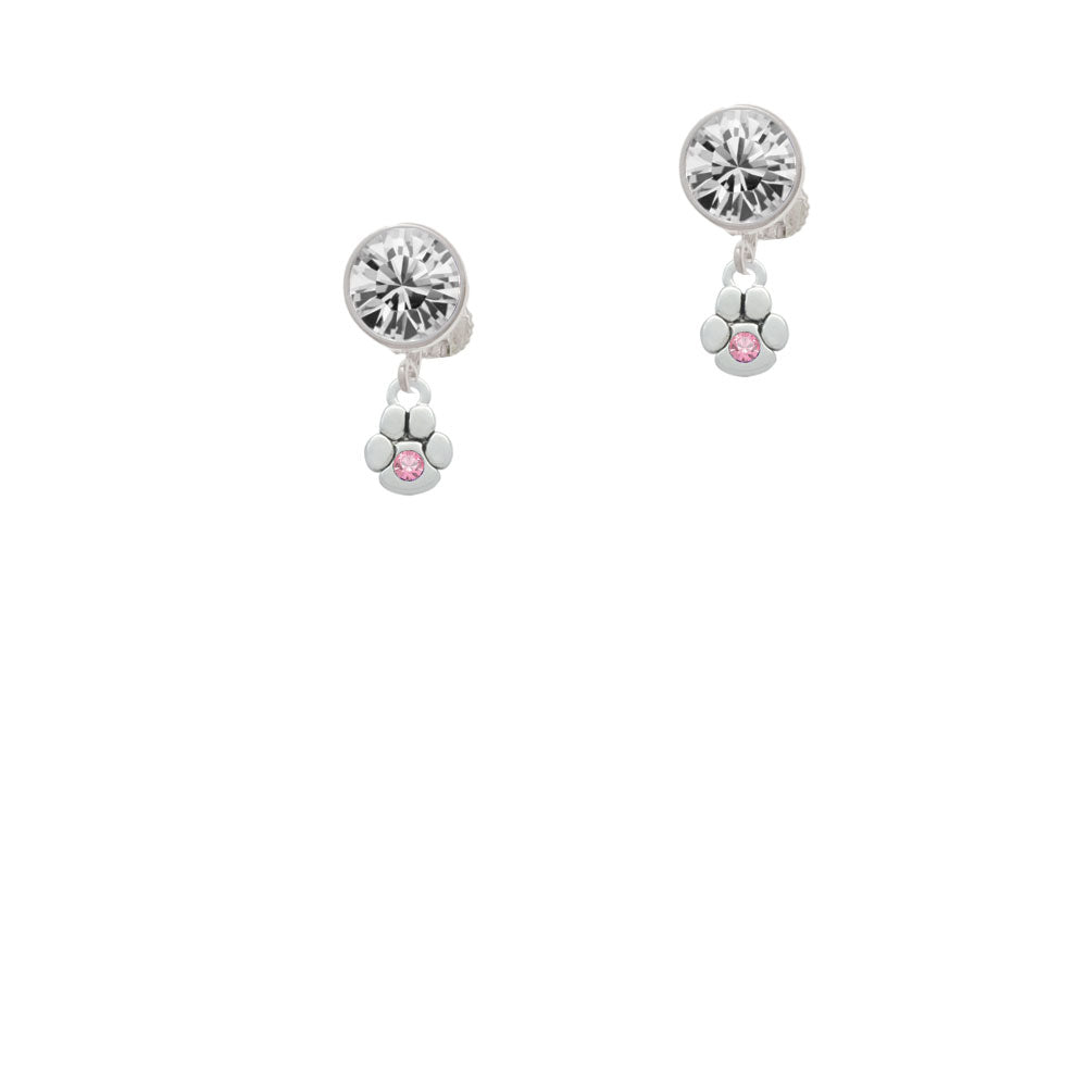 Mini Paw with Pink Crystal Crystal Clip On Earrings Image 2