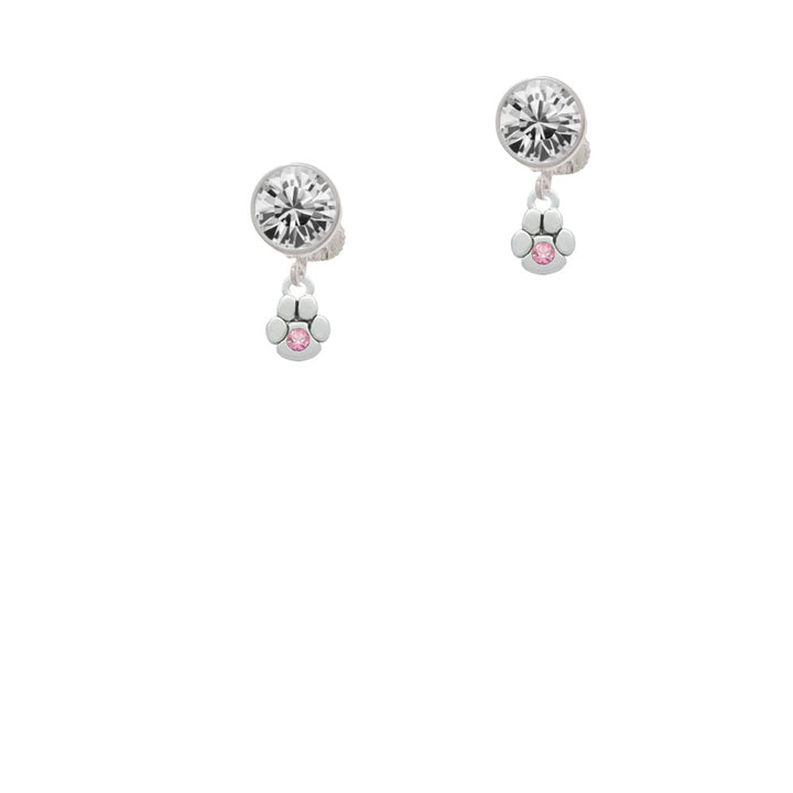 Mini Paw with Pink Crystal Crystal Clip On Earrings Image 1