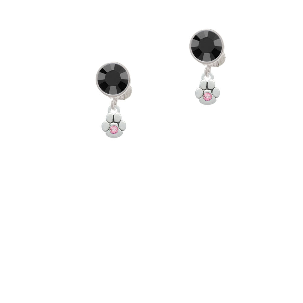 Mini Paw with Pink Crystal Crystal Clip On Earrings Image 3