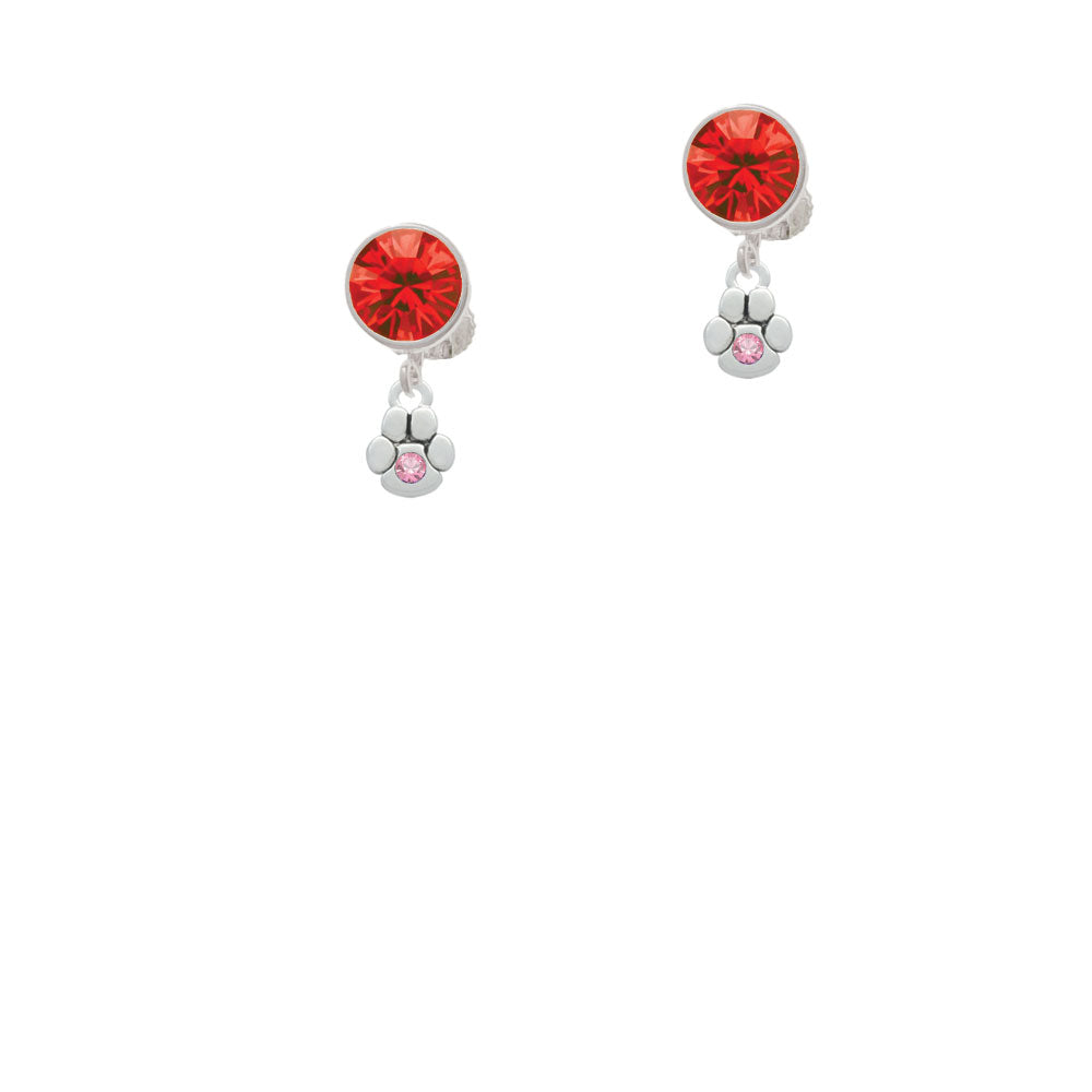 Mini Paw with Pink Crystal Crystal Clip On Earrings Image 4