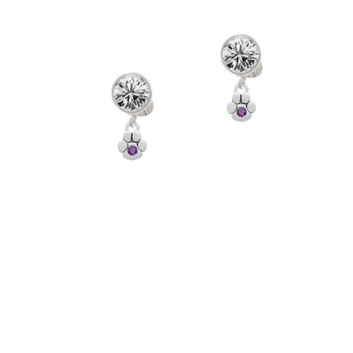 Mini Paw with Purple Crystal Crystal Clip On Earrings Image 2