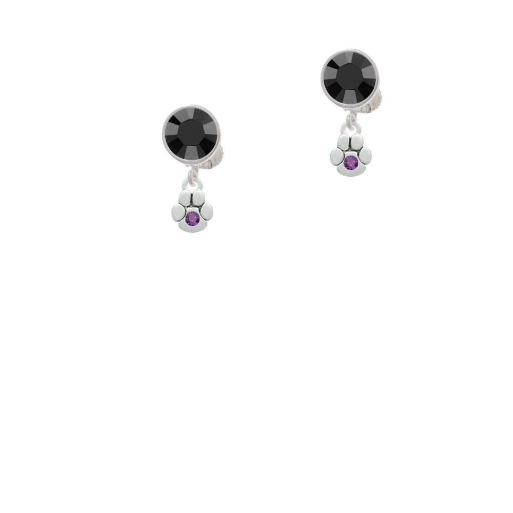 Mini Paw with Purple Crystal Crystal Clip On Earrings Image 3