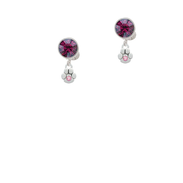 Mini Paw with Pink Crystal Crystal Clip On Earrings Image 8