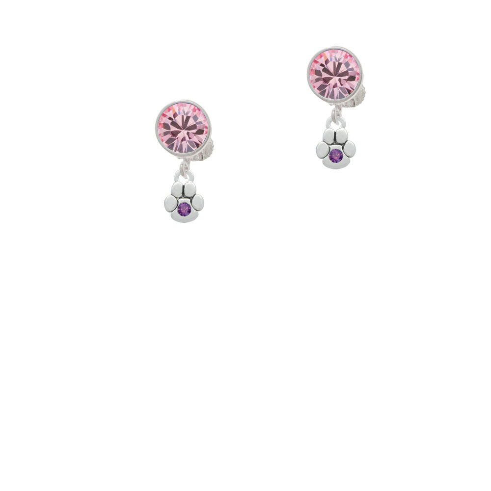 Mini Paw with Purple Crystal Crystal Clip On Earrings Image 4