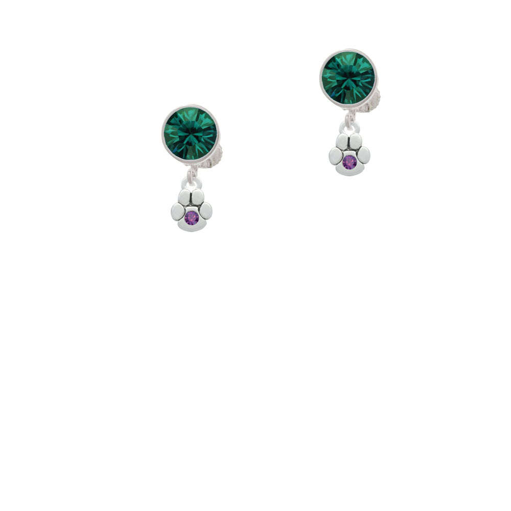 Mini Paw with Purple Crystal Crystal Clip On Earrings Image 6