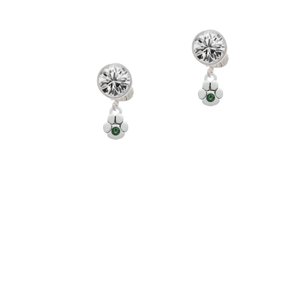 Mini Paw with Green Crystal Crystal Clip On Earrings Image 2