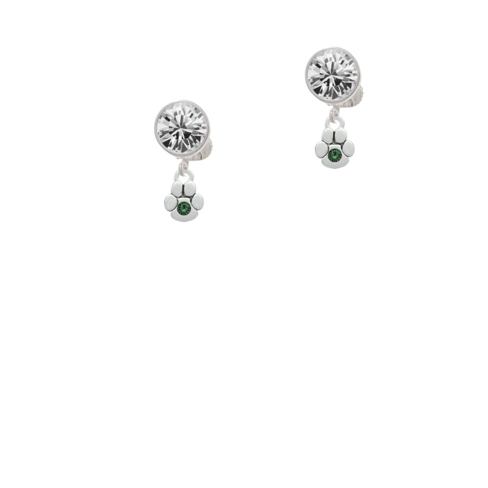 Mini Paw with Green Crystal Crystal Clip On Earrings Image 1