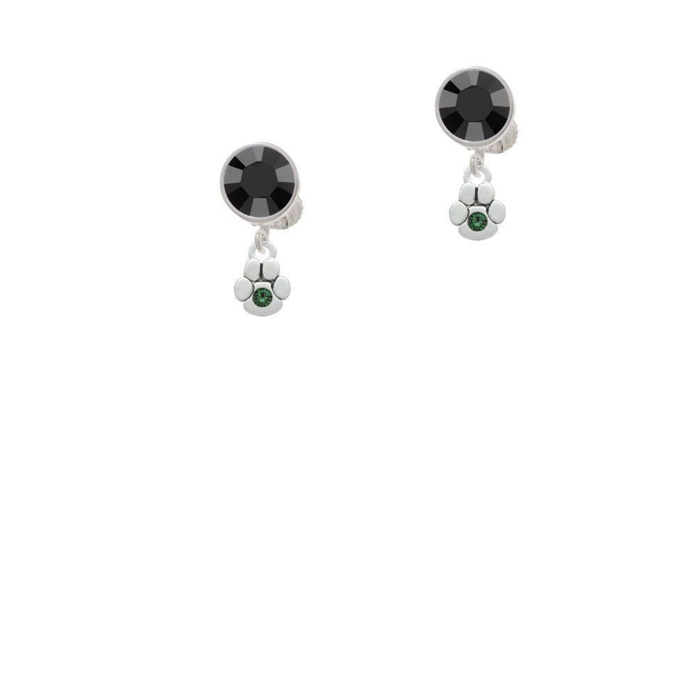 Mini Paw with Green Crystal Crystal Clip On Earrings Image 3