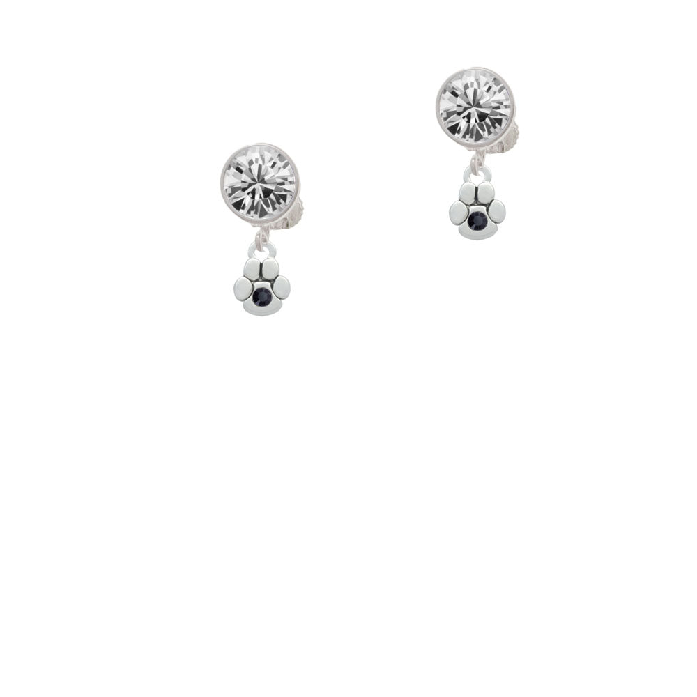 Mini Paw with Black Crystal Crystal Clip On Earrings Image 2