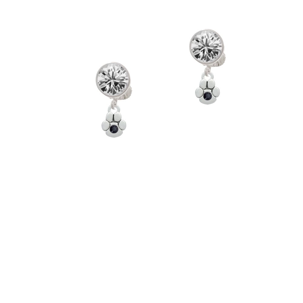 Mini Paw with Black Crystal Crystal Clip On Earrings Image 1