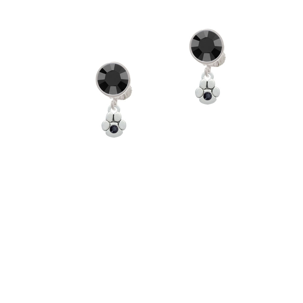 Mini Paw with Black Crystal Crystal Clip On Earrings Image 3