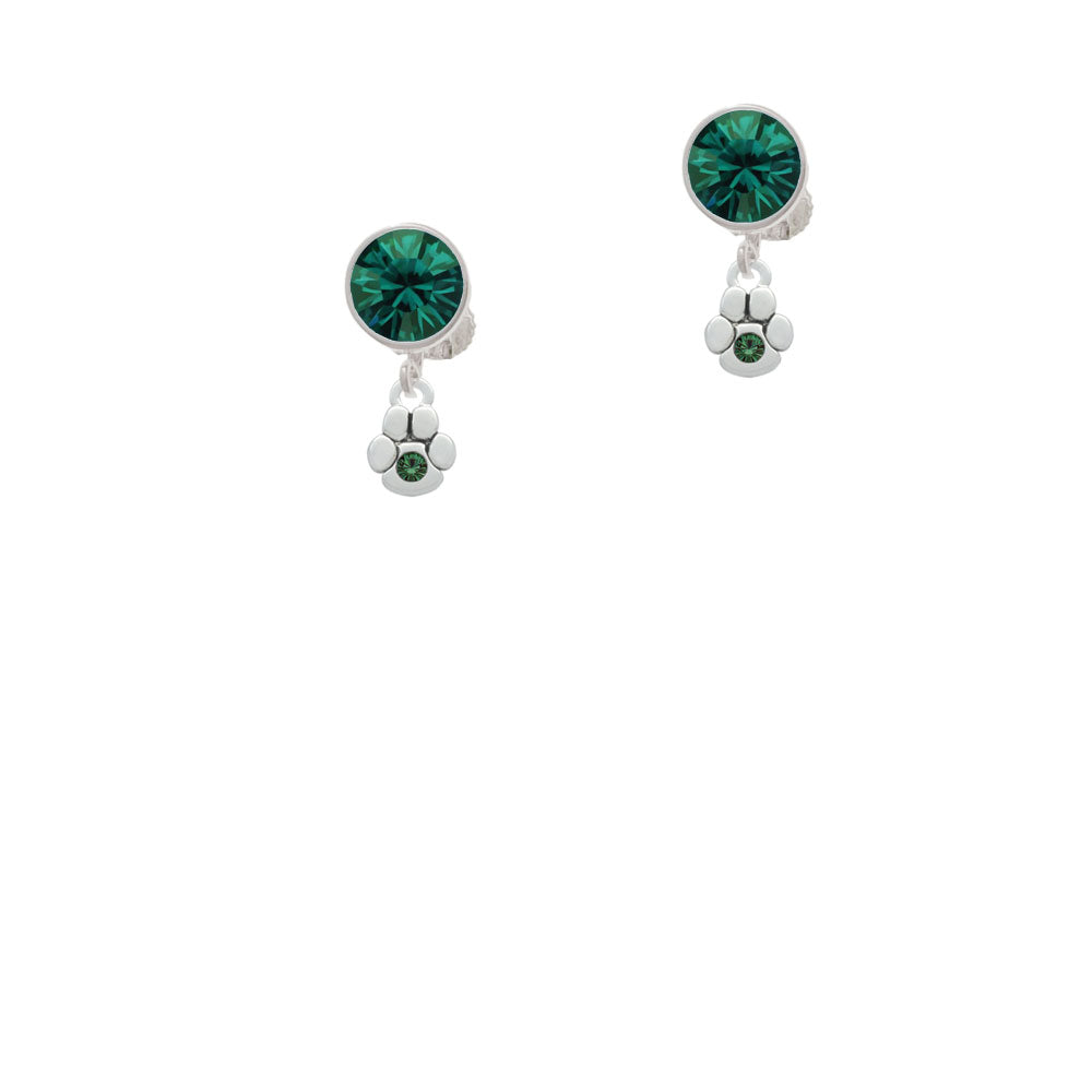 Mini Paw with Green Crystal Crystal Clip On Earrings Image 6