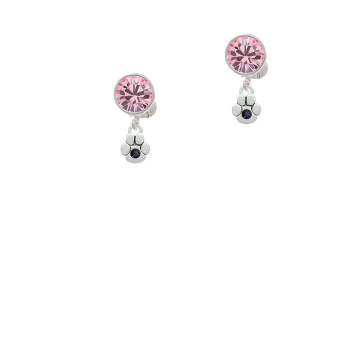 Mini Paw with Black Crystal Crystal Clip On Earrings Image 4