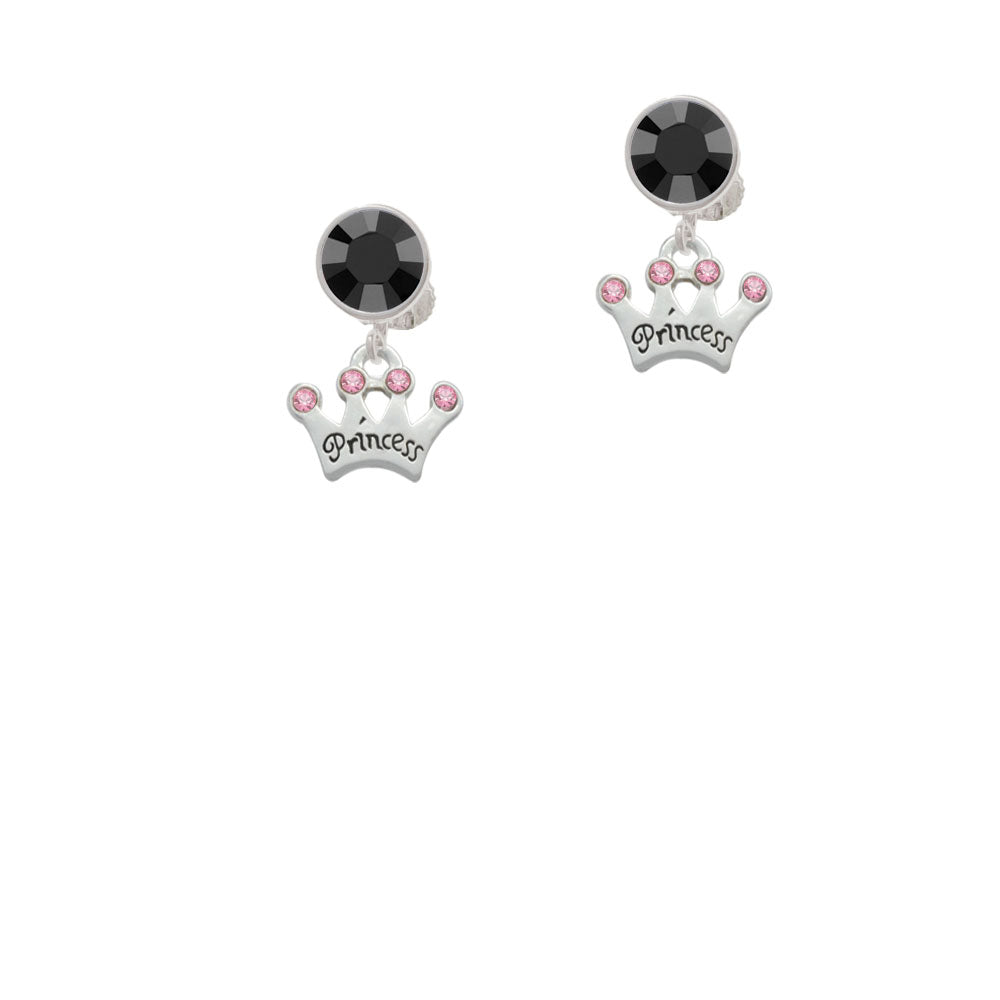 Small Princess Crown with Pink Crystals Crystal Clip On Earrings Image 3