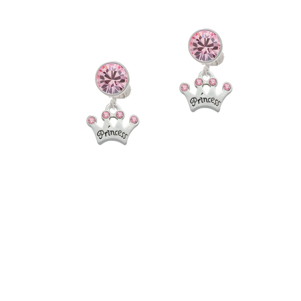 Small Princess Crown with Pink Crystals Crystal Clip On Earrings Image 4