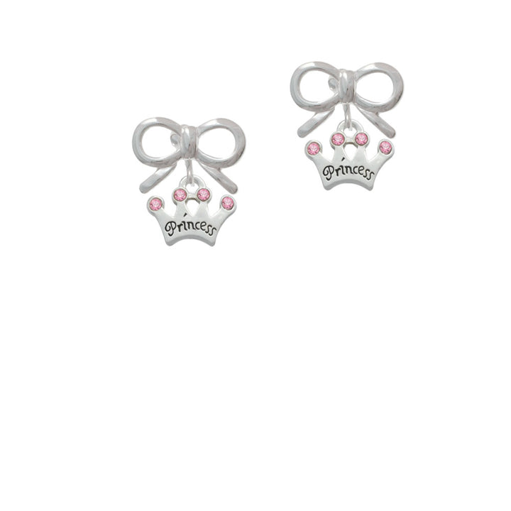 Small Princess Crown with Pink Crystals Crystal Clip On Earrings Image 9