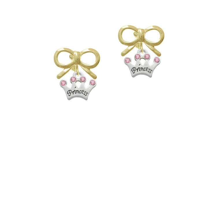 Small Princess Crown with Pink Crystals Crystal Clip On Earrings Image 10