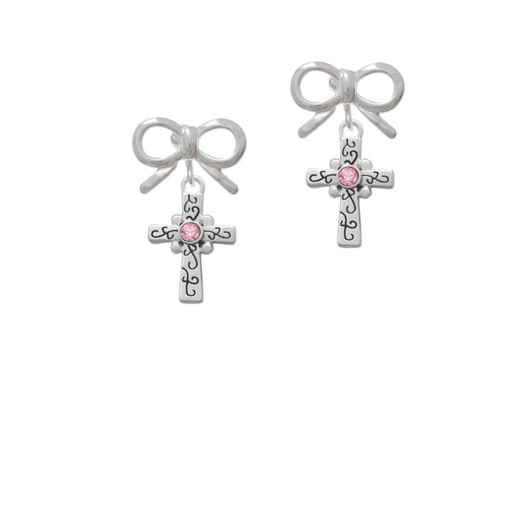 Scroll Cross with Pink Crystal Crystal Clip On Earrings Image 9