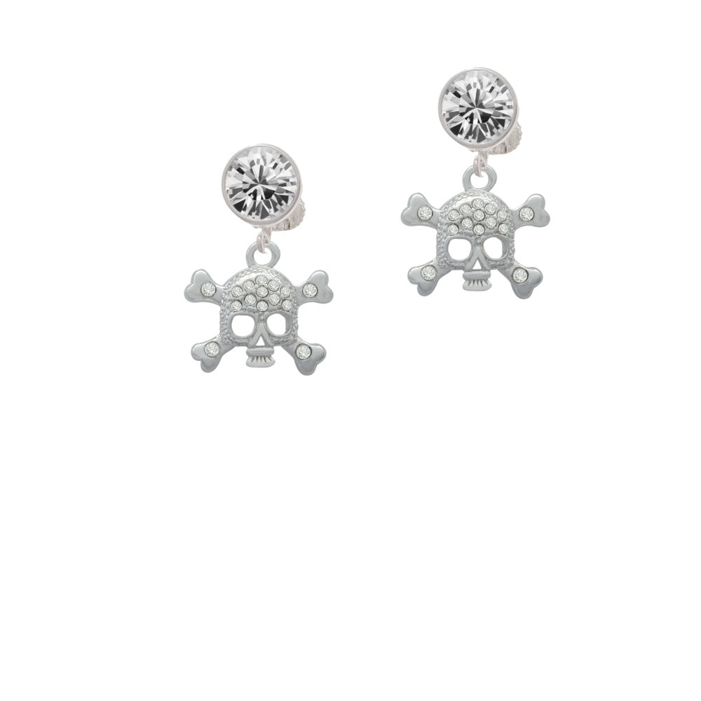 Skull with Clear Crystals Crystal Clip On Earrings Image 2