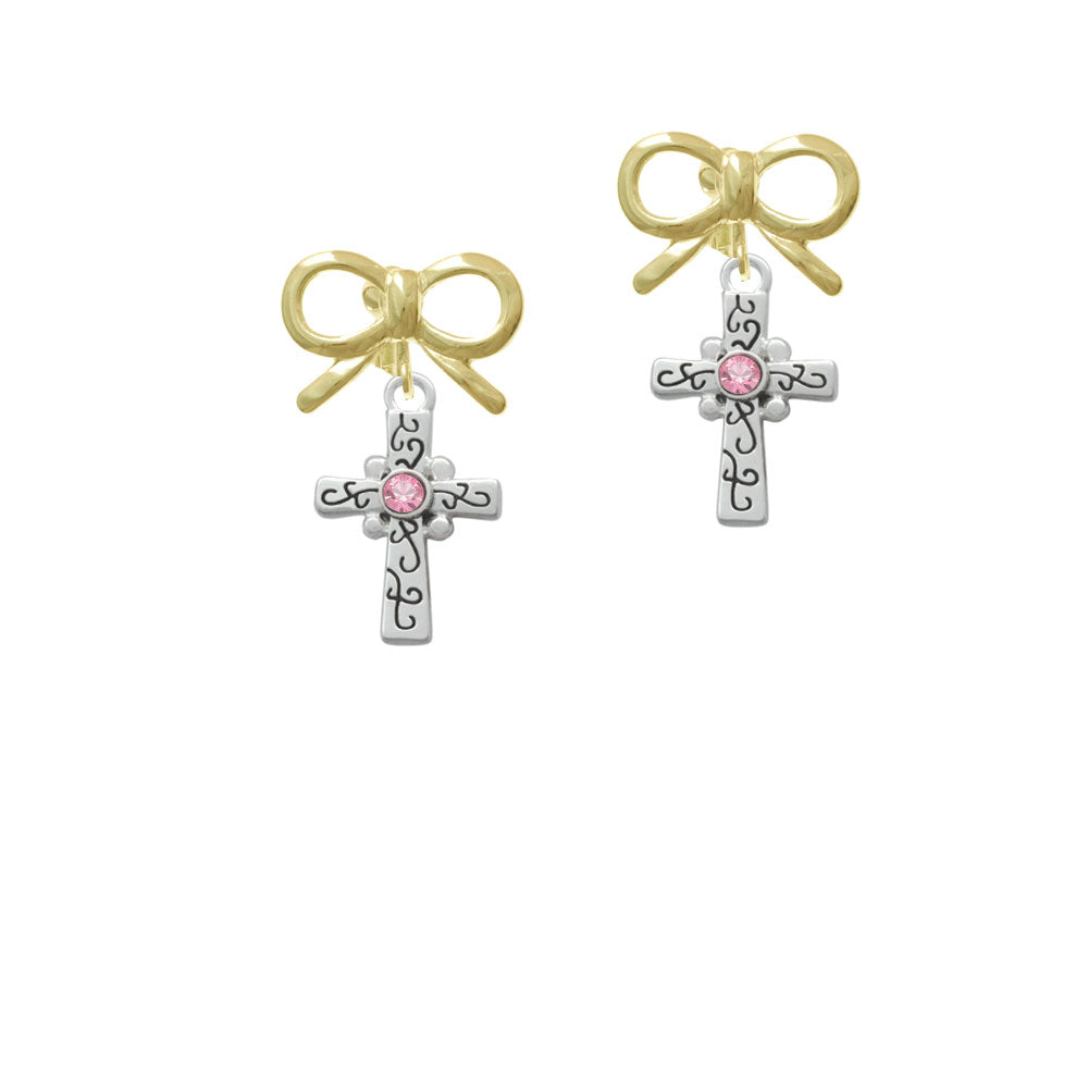 Scroll Cross with Pink Crystal Crystal Clip On Earrings Image 10