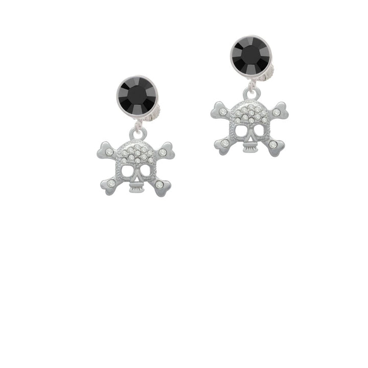 Skull with Clear Crystals Crystal Clip On Earrings Image 3