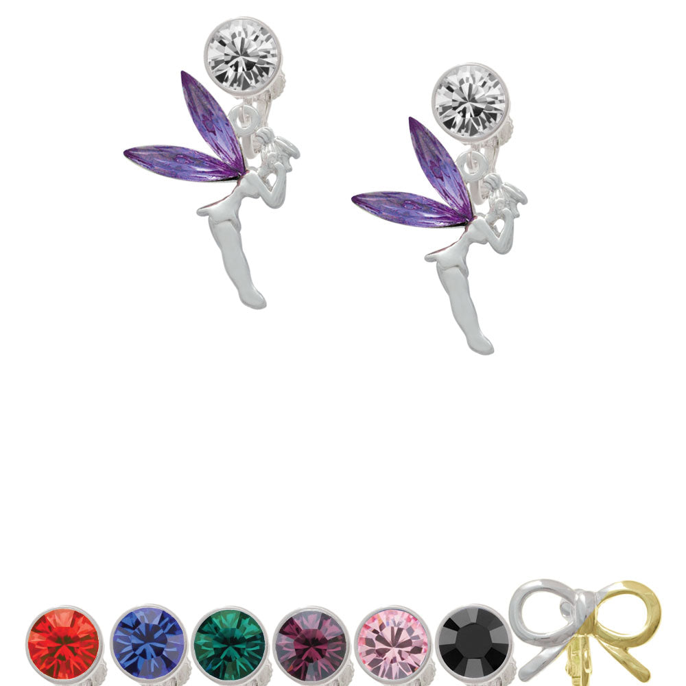 Large Fairy with Purple Wings Crystal Clip On Earrings Image 1