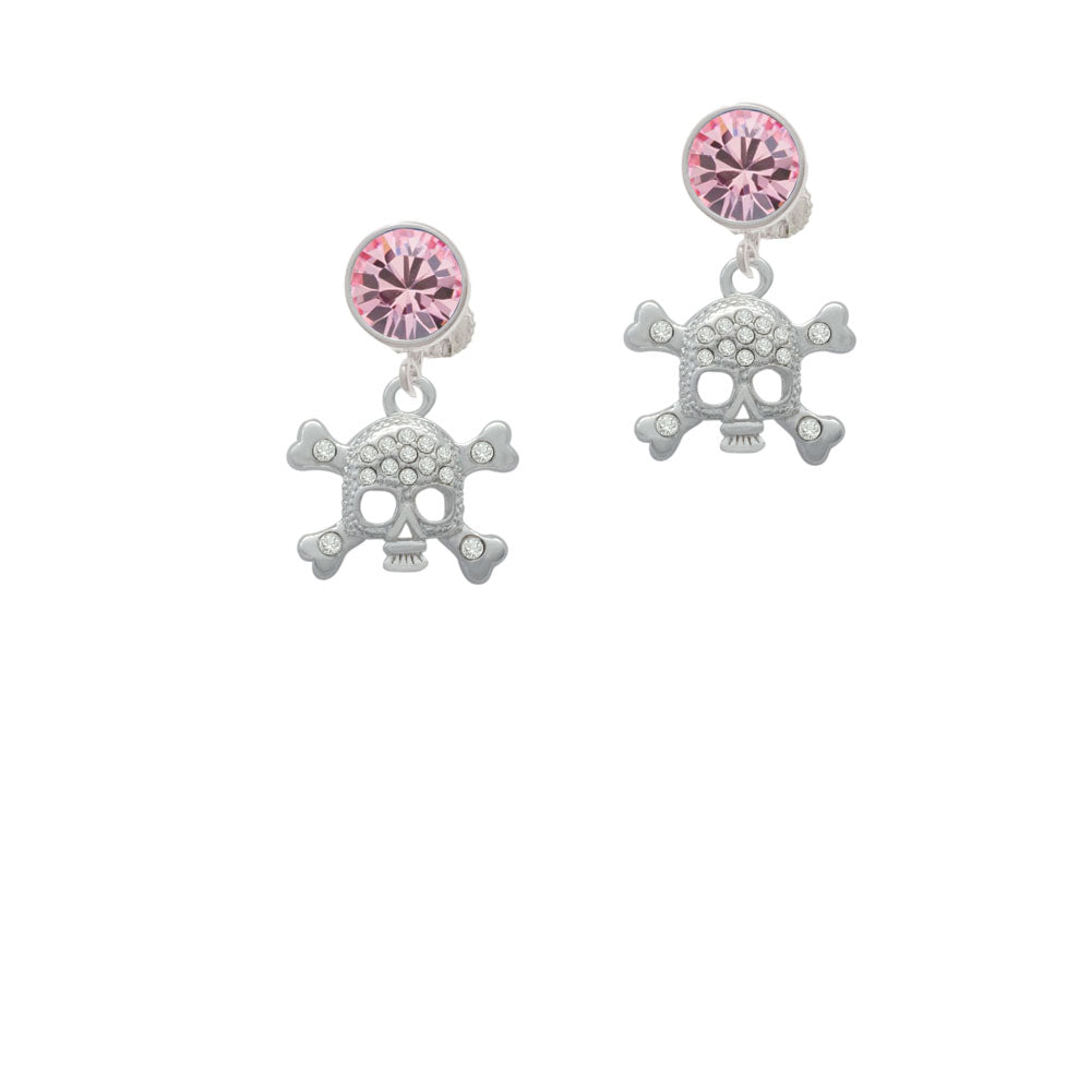 Skull with Clear Crystals Crystal Clip On Earrings Image 4