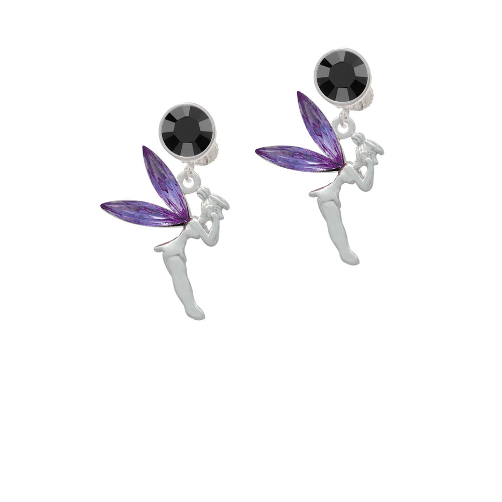 Large Fairy with Purple Wings Crystal Clip On Earrings Image 3