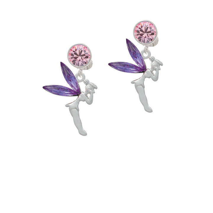 Large Fairy with Purple Wings Crystal Clip On Earrings Image 4