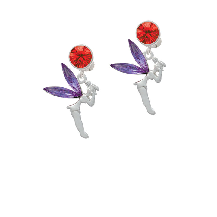 Large Fairy with Purple Wings Crystal Clip On Earrings Image 4