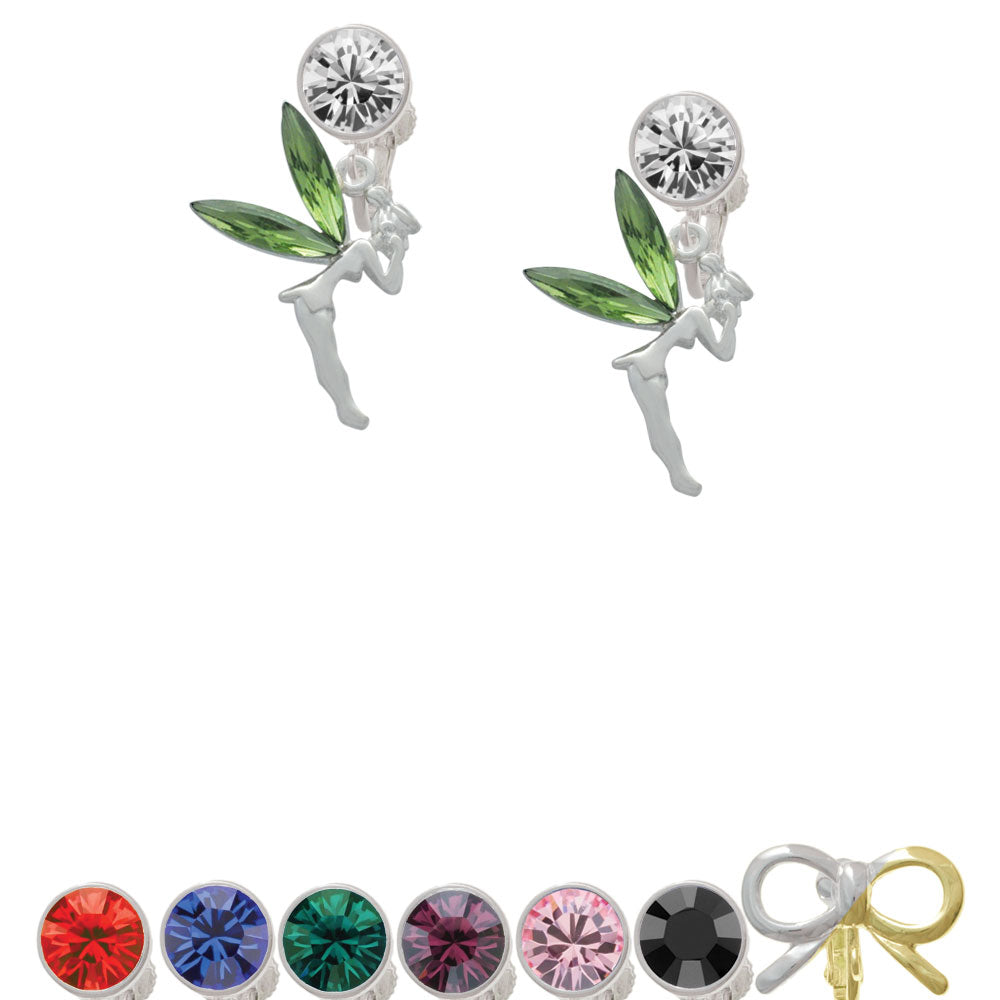 Large Fairy with Lime Green Wings Crystal Clip On Earrings Image 1