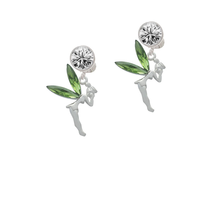 Large Fairy with Lime Green Wings Crystal Clip On Earrings Image 2