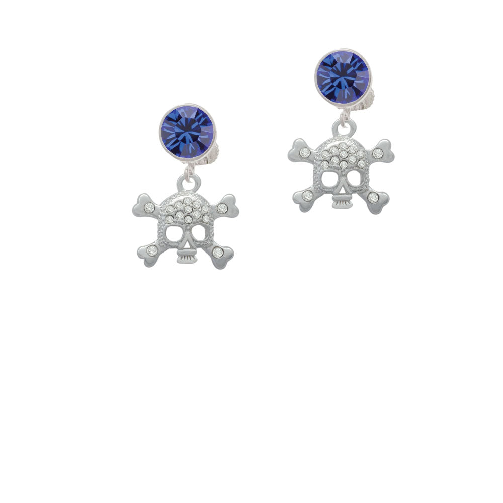 Skull with Clear Crystals Crystal Clip On Earrings Image 7