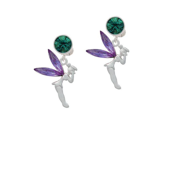 Large Fairy with Purple Wings Crystal Clip On Earrings Image 6