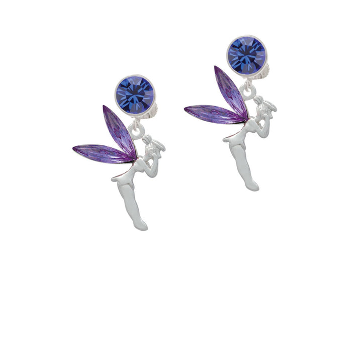 Large Fairy with Purple Wings Crystal Clip On Earrings Image 7