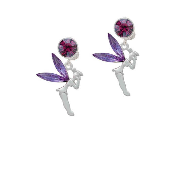 Large Fairy with Purple Wings Crystal Clip On Earrings Image 8