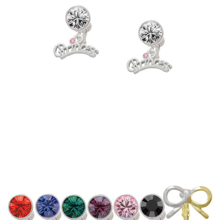 Princess with Pink Crystal Crystal Clip On Earrings Image 1