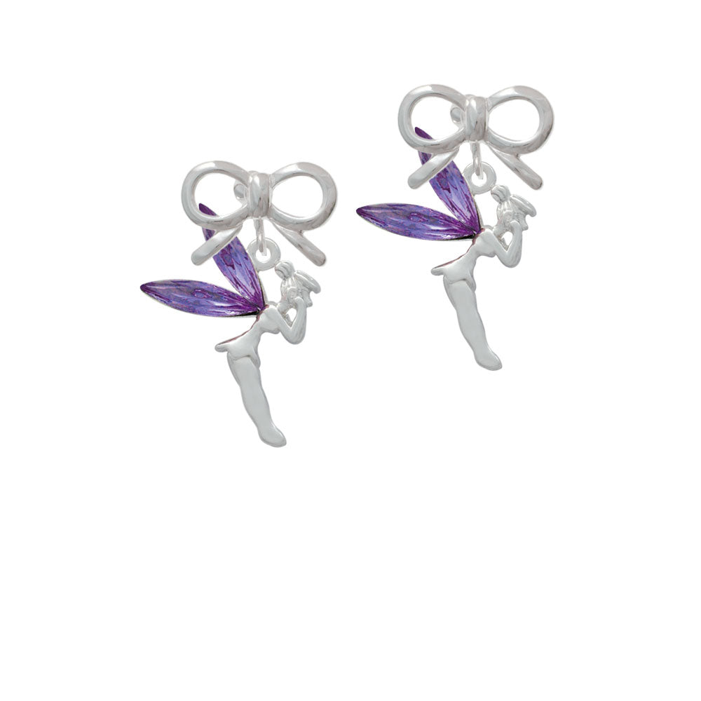 Large Fairy with Purple Wings Crystal Clip On Earrings Image 9