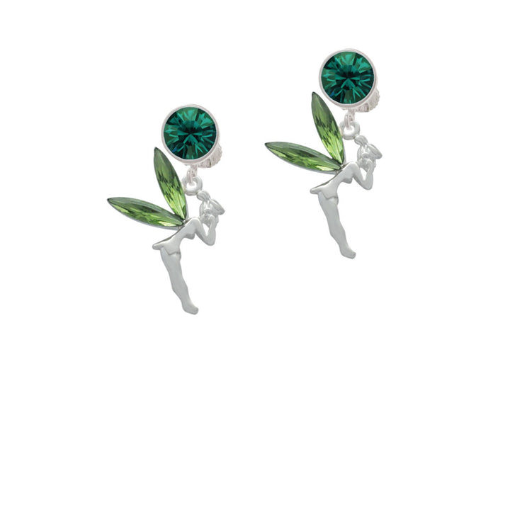 Large Fairy with Lime Green Wings Crystal Clip On Earrings Image 6