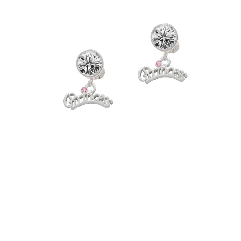 Princess with Pink Crystal Crystal Clip On Earrings Image 1