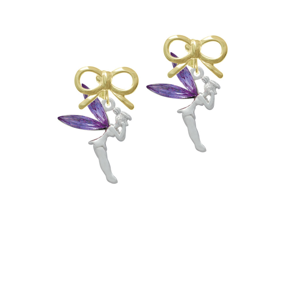 Large Fairy with Purple Wings Crystal Clip On Earrings Image 10