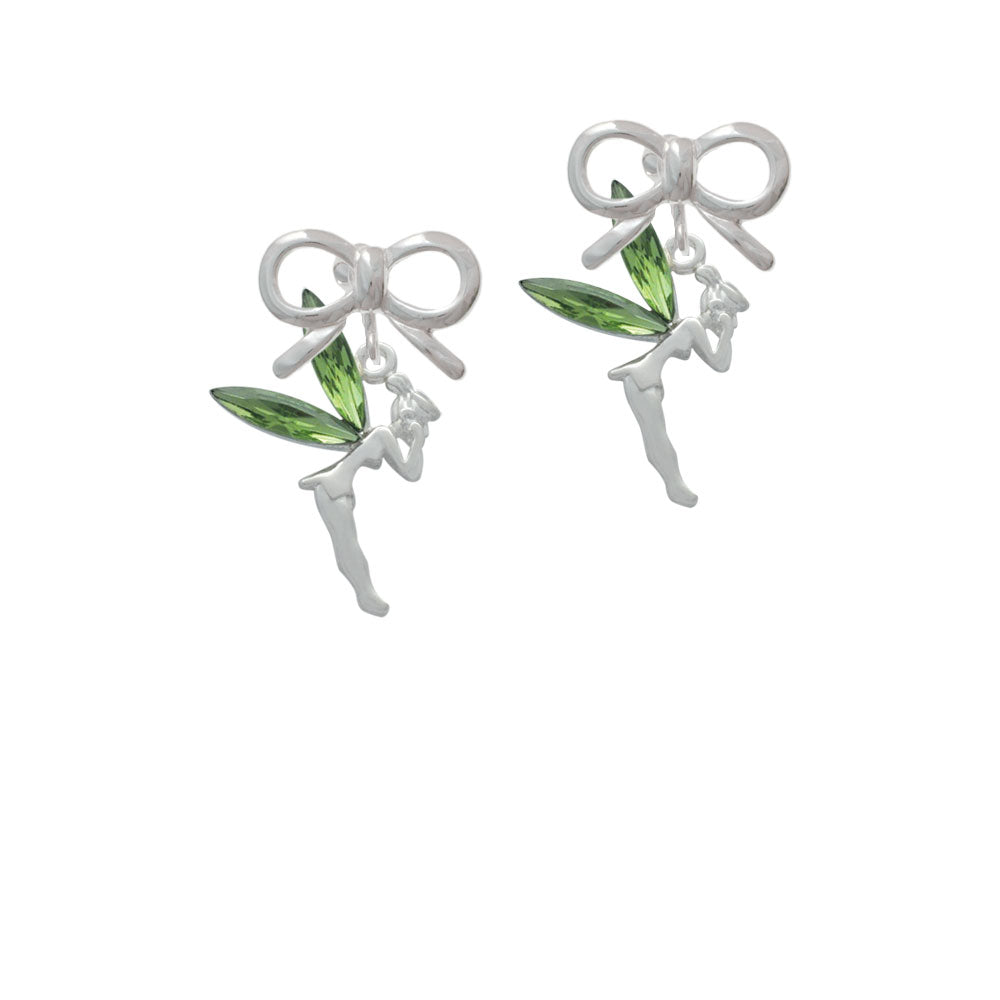 Large Fairy with Lime Green Wings Crystal Clip On Earrings Image 9