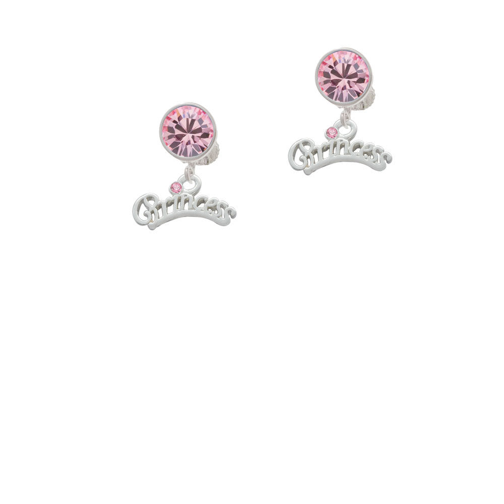 Princess with Pink Crystal Crystal Clip On Earrings Image 4