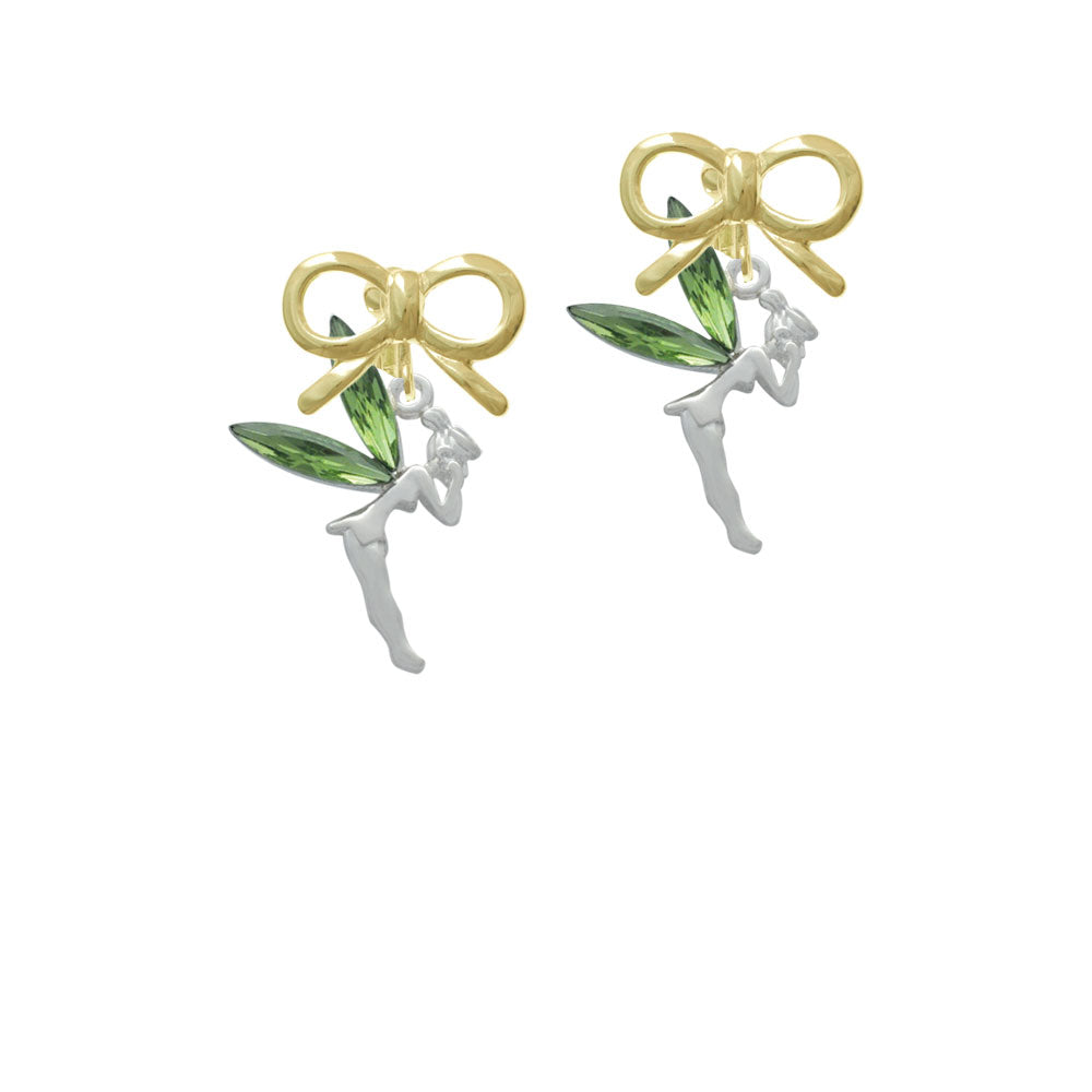 Large Fairy with Lime Green Wings Crystal Clip On Earrings Image 10