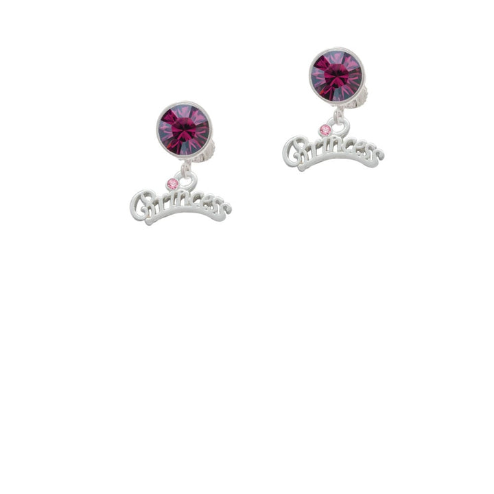 Princess with Pink Crystal Crystal Clip On Earrings Image 8