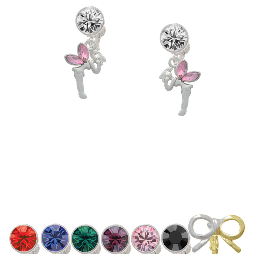 Small Fairy with Pink Wings Crystal Clip On Earrings Image 1