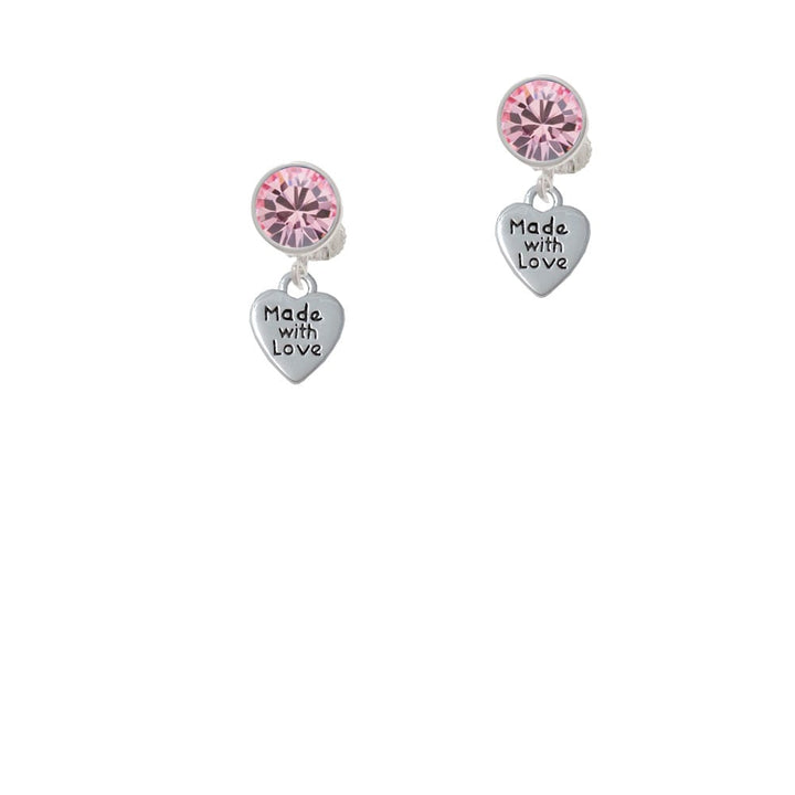 Mini Heart with Made with Love Crystal Clip On Earrings Image 1