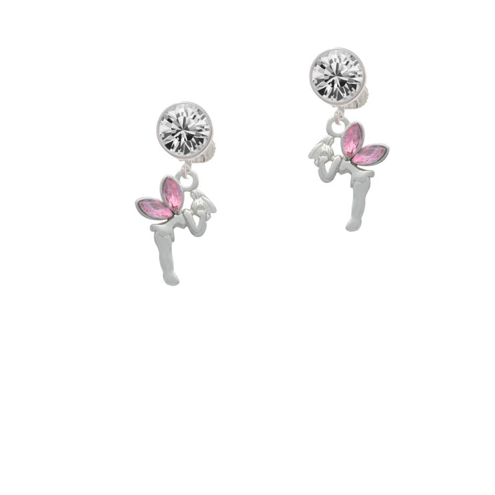 Small Fairy with Pink Wings Crystal Clip On Earrings Image 2