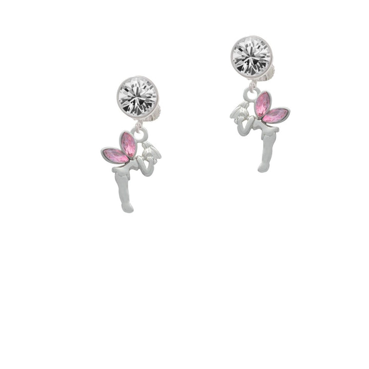 Small Fairy with Pink Wings Crystal Clip On Earrings Image 1