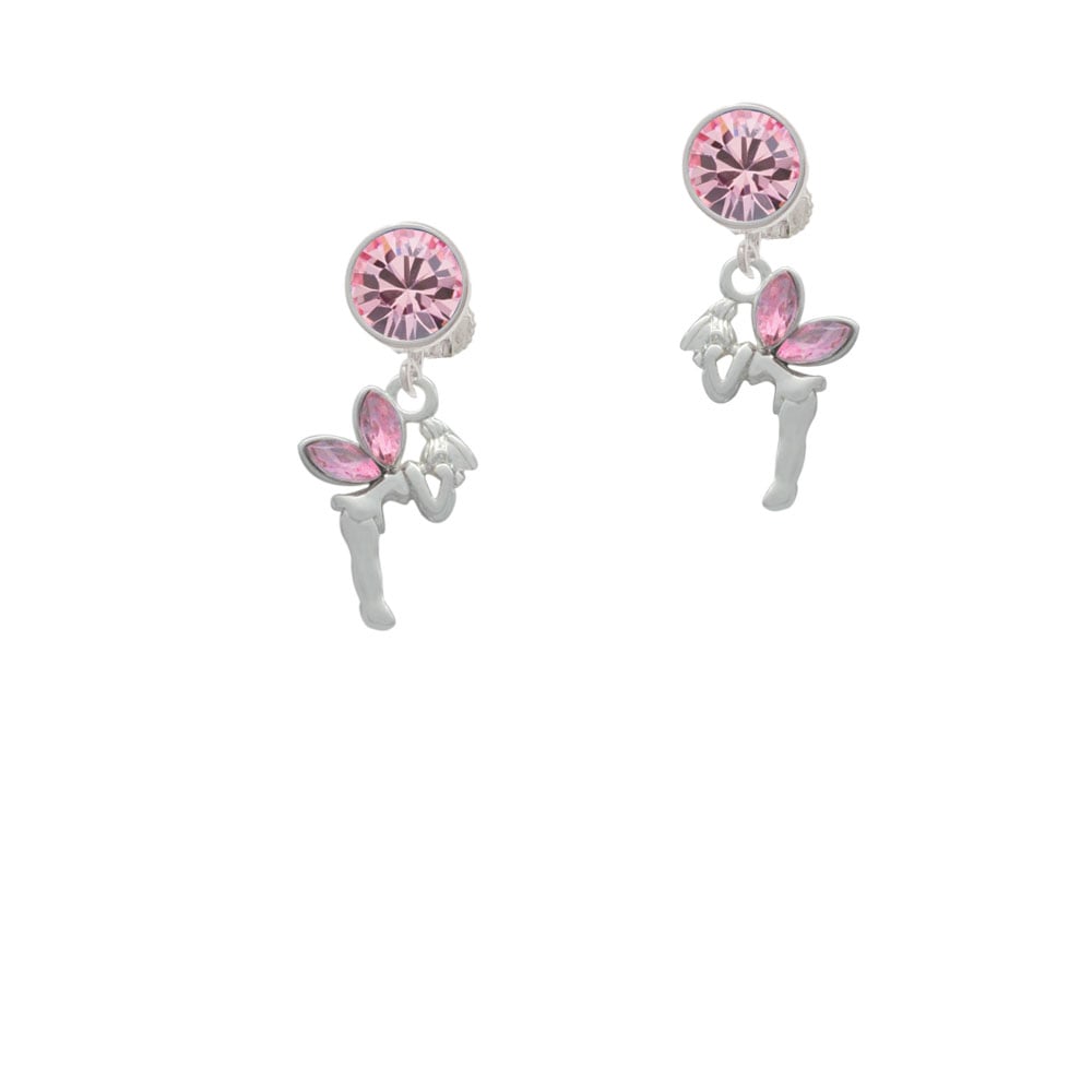 Small Fairy with Pink Wings Crystal Clip On Earrings Image 1